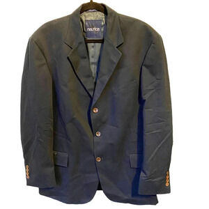 Nautica 3 Buttons Cotton Men Suit Blazer Sports Coat Size 44R Pockets Blue